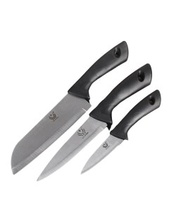 Набор кухонных ножей Энеолит 3 предмета лезвие 8 5 см 15 см 17 см цвет чёрный Nobrand