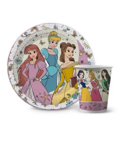 Набор одноразовой посуды Принцессы рисованные тарелки 18 см стаканы по 6 шт Nd play