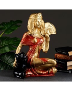 Фигура Клеопатра с пантерой сидя большая бронза красный 21х39х51см Хорошие сувениры
