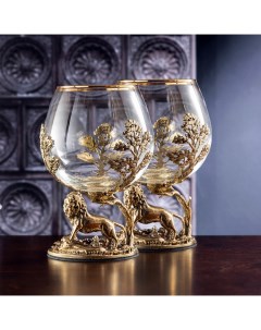 Набор подарочных бокалов для коньяка лев Luxury в шкатулке из массива дерева Город подарков