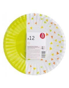 Набор тарелок бумажных картон треугольник с косой линией салатовый d 230 мм 12 шт Actuel