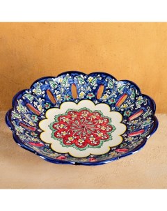Фруктовница Риштанская Керамика Цветы 33 см синяя Шафран