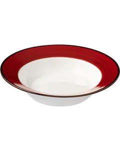 Тарелка круглая для супа Джаспер 227х227х48мм фарфор белый красный Kunstwerk