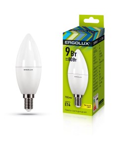 Лампа светодиодная LED C35 9W E14 3K Ergolux