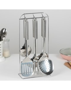 Набор кухонных принадлежностей Металлик 6 предметов на подставке Nobrand