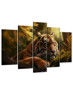 Модульная картина Тигр среди листьев 140х80 см Добродаров