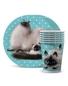 Набор одноразовой посуды Кот и рыбка стакан тарелка по 6шт символ года Nd play