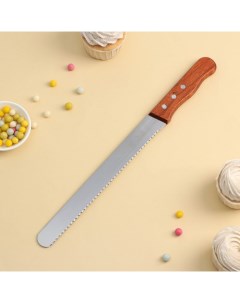 Нож для бисквита крупные зубцы рабочая поверхность 25 см деревянная ручка толщина лезви Nobrand