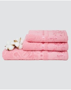 Набор махровых полотенец жаккард Розовый Набор из 3 штук Вышневолоцкий текстиль