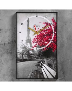 Часы картина настенные серия Город Цветущее дерево в Париже плавный ход 57 х 35 см Timebox