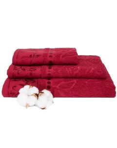 Набор махровых полотенец Вышневолоцкий Текстиль жаккард 222 бордовый Набор из 3 штук Вышний волочек