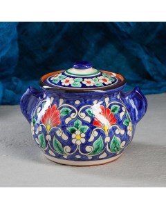 Сахарница Риштанская Керамика Цветы 1 л синяя Шафран