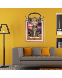 Наклейки на стену Кот в наушниках 60х90 см Animal world