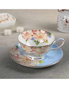 Чайная пара Чайная роза чашка 200 мл блюдце 15 см цвет голубой Nobrand