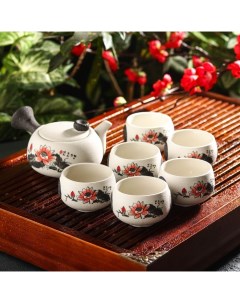 Набор для чайной церемонии Нежный цветок 7 предметов чайник 180 мл 6 чашек 70 мл Nobrand