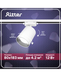Светильник трековый накладной LED ARTLINE поворотный цилиндр 80х100 12Вт 960Лм Ritter