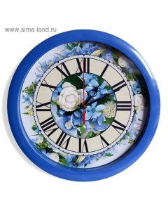 Часы настенные Цветы синий обод 28х28 см Соломон