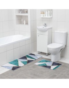 Набор ковриков для ванной и туалета Геометрик 2 шт 45x120 см 40x60 см Доляна