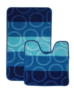 Набор ковриков для ванной комнаты Полоска круги синий 2шт 45х45 45х75 Twist Аквалиния