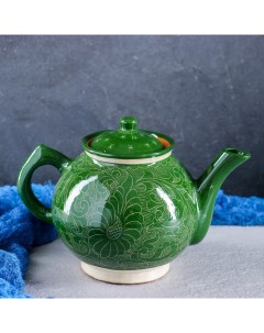 Чайник Риштанская Керамика Узоры 1000 мл зелёный Шафран