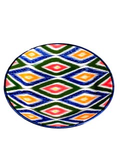 Тарелка Риштанская Керамика Атлас разноцветная плоская 25 см Шафран