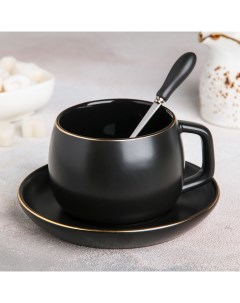Чайная пара Мати чашка 280 мл блюдце 13 5x1 5 см ложка цвет чёрный Nobrand