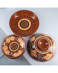 Набор для блинов 7 предметов 1 шт блинница 6 шт тарелок с росписью персик Кунгурская керамика