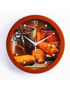 Часы настенные серия Кухня Круассан с кофе плавный ход d 28 см Соломон