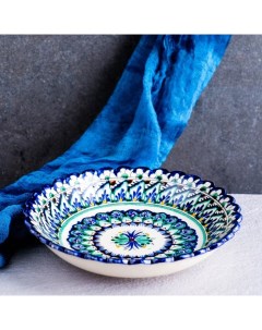 Тарелка Риштанская Керамика Узоры синяя глубокая микс 20 см Шафран