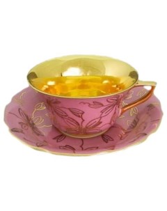 Чайная пара 100 мл Виндзор Золотые цветы розовая 158710 Leander