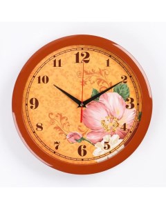 Часы настенные Цветки коричневый обод 28х28 см Соломон
