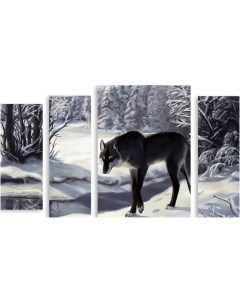 Картина модульная на холсте Холодный волк 170x111 см Модулка