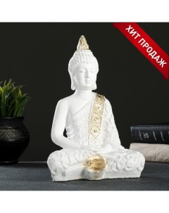 Фигура Будда малый 16х9х23см бело золотая Хорошие сувениры
