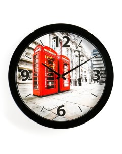 Часы настенные серия Город Телефонные будки плавный ход d 28 см Соломон
