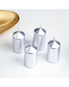 Набор свечей цилиндров 3 8х7 см 4 штуки серебряный металлик Богатство аромата