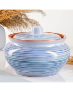 Горшочек для запекания с росписью голубая 3 л без ручек Кунгурская керамика