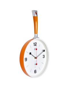 Часы настенные сковорода 25х43 см корпус оранжевый с белым Рубин