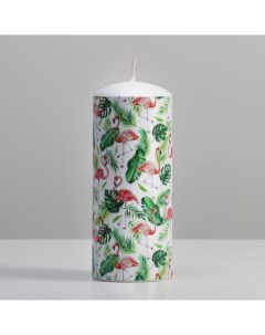 Свеча цилиндр Фламинго 8х20 см белый Trend decor candle