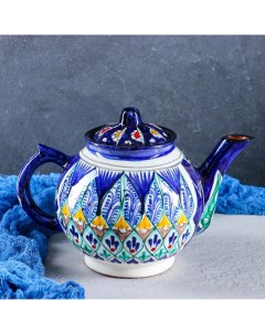 Чайник Риштанская Керамика Узоры 1000 мл синий Шафран