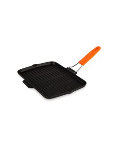 Сковорода гриль прямоугольная 21х30 см с силиконовой ручкой чугун оранжевая Lava