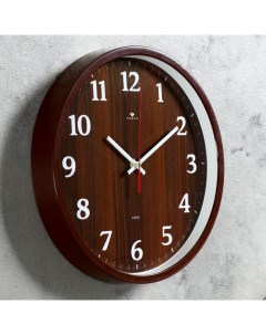 Часы круглые Дерево 30 см обод коричневый Рубин