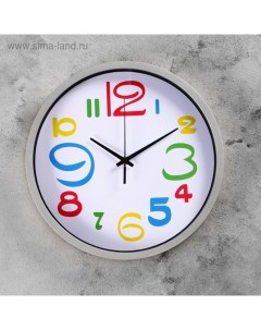 Часы настенные круглые Цветные цифры d 29 см циферблат белый рама хром Nobrand