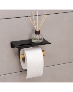 Держатель для туалетной бумаги с полочкой BAMBOO 18x9 7x7 5 см цвет чёрный Сима-ленд
