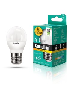 Светодиодная лампа E27 5W 3000К теплый G45 LED5 G45 830 E27 12028 Camelion