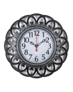 Часы круглые d 30 см корпус черный с серебром Классика Рубин