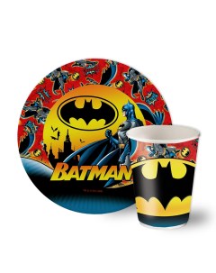 Набор одноразовой посуды Бэтмен Batman стаканы 6 шт тарелки 18 см 6 шт Nd play