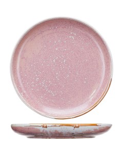 Тарелка круглая с бортом Пион 205х205х25мм фарфор розовый Kunstwerk