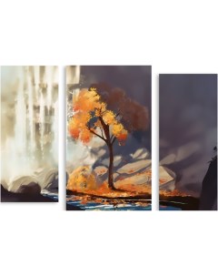 Картина модульная на холсте Дерево у водопада 120x86 см Модулка