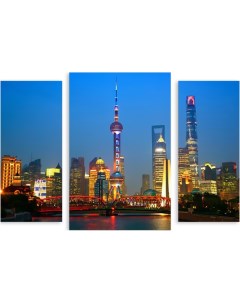 Картина модульная на холсте Вечерний Шанхай 90x63 см Модулка