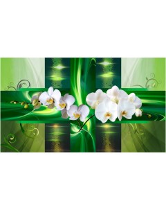 Картина на холсте с подрамником ХитАрт Белые орхидеи на зеленом фоне 80x46 см Модулка